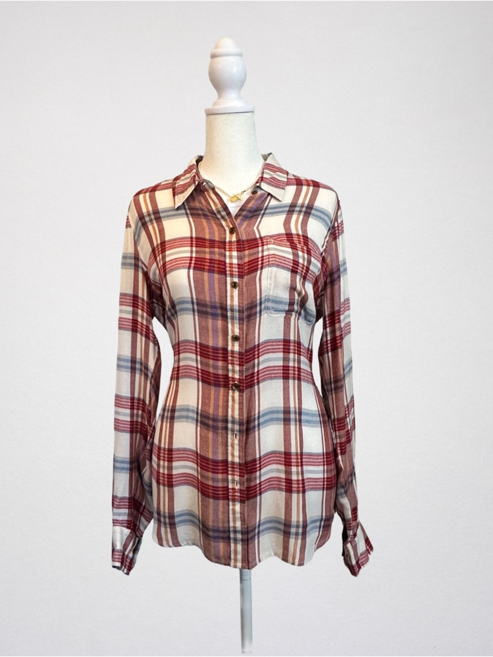 Lucky Brand Plaid Button-Up  – NWT $79.50, Soft Drapey Fit, Back Button, Size Sm